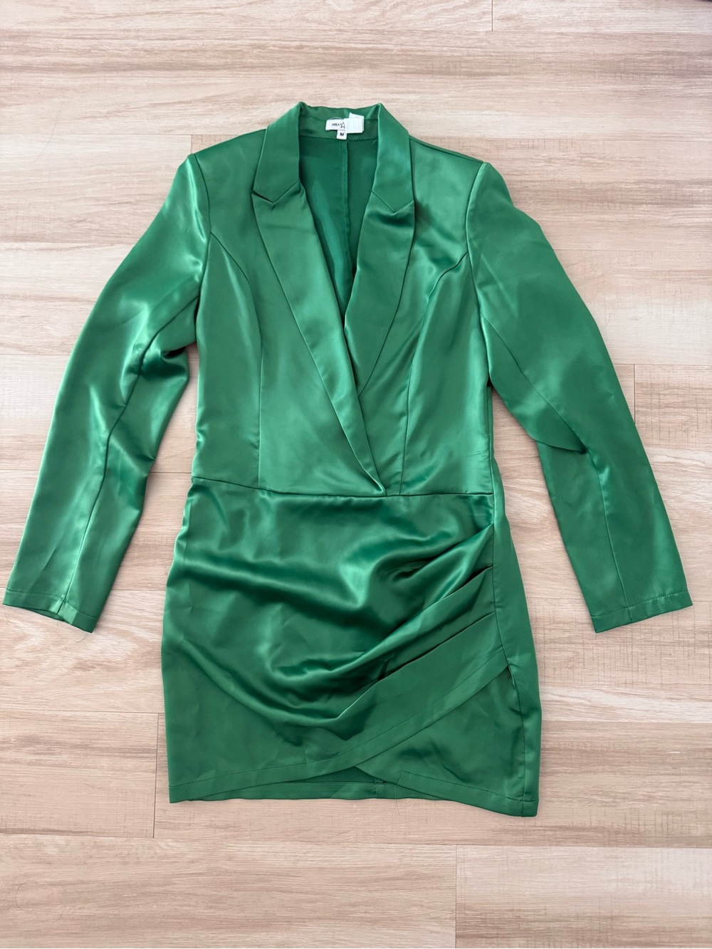 Area Stars Long Sleeve Mini Dress Emerald Green Satin Blazer Dress, Size Medium